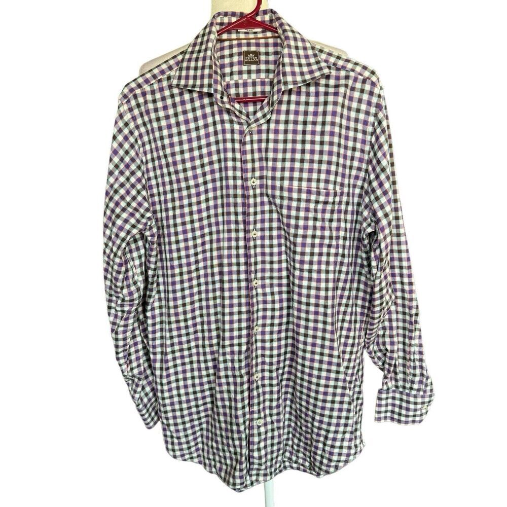 Peter Millar Purple and White Checkered Casual Button Down Shirt